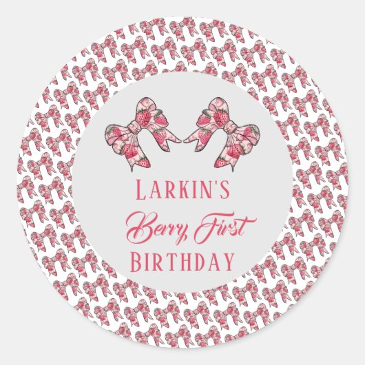 Sticker Rond Berry premier anniversaire de fraise Bow rose (Devant)