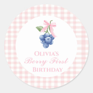 Sticker Rond Berry premier anniversaire de myrtille Ruban rose
