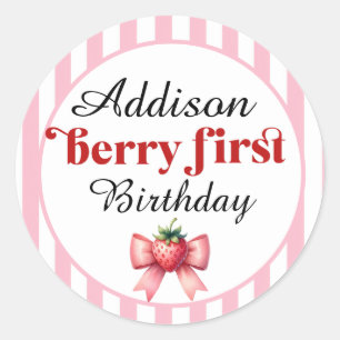 Sticker Rond Berry Premier anniversaire fraise et arc