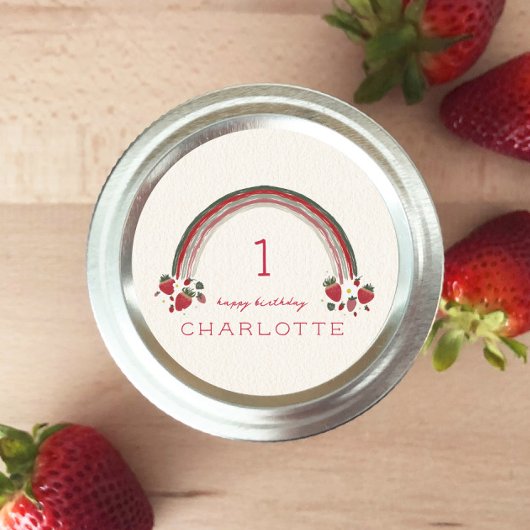 Sticker Rond Berry Premier anniversaire fraise Floral Arc-en-ci