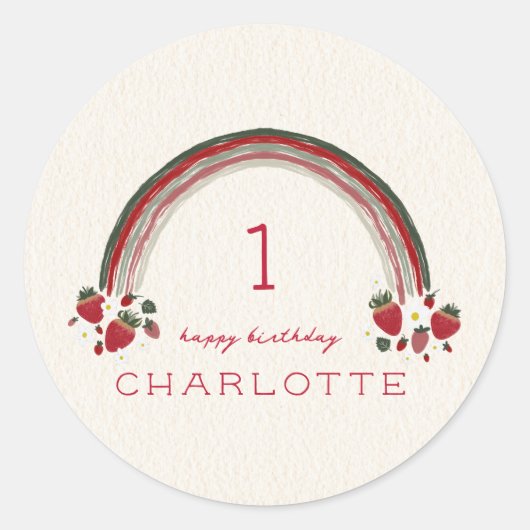 Sticker Rond Berry Premier anniversaire fraise Floral Arc-en-ci (Devant)