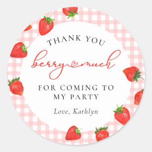 Sticker Rond Berry rose fraise Plaid En vichy Anniversaire