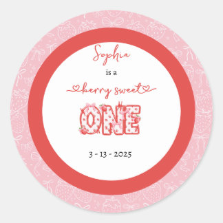 Sticker Rond Berry Rouge rose Sweet One Girl 1er anniversaire