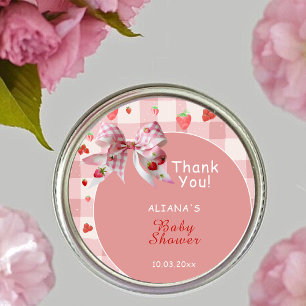 Sticker Rond Berry Sweet Rose À damiers merci Baby shower