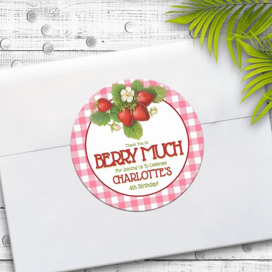 Sticker Rond Berry Sweet Strawberry Anniversaire Merci