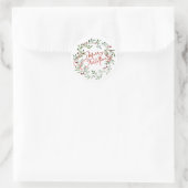 Sticker Rond Berry Wreath Gradient Red Script Joyeux Noël (Sac)