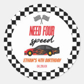 Sticker Rond Besoin de quatre vitesses Red Race Car 4e fête d'a (Devant)