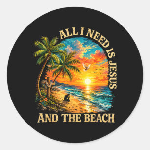 Sticker Rond Besoin Est Jésus Et La Plage Rétro Christian Été