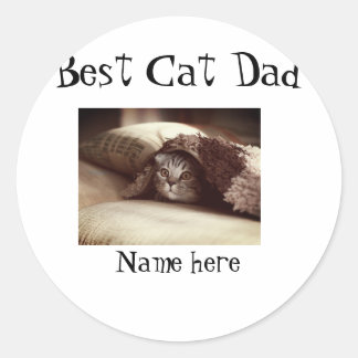 Sticker Rond best cat dad photo name fathers day pet dad daddy 