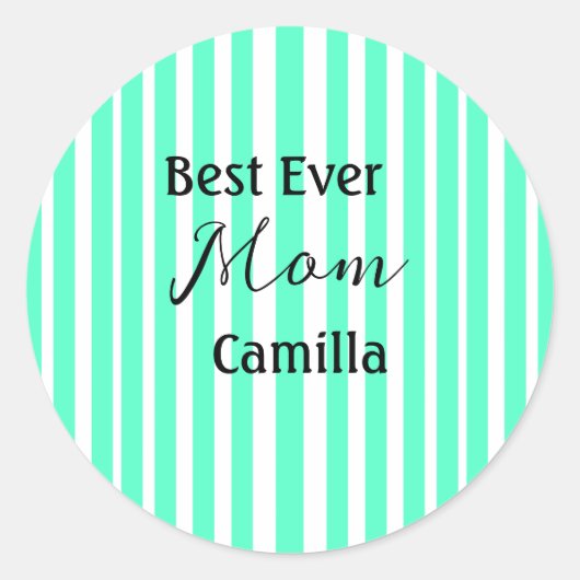 Sticker Rond Best ever mom green stripped pattern pastel neon  (Devant)