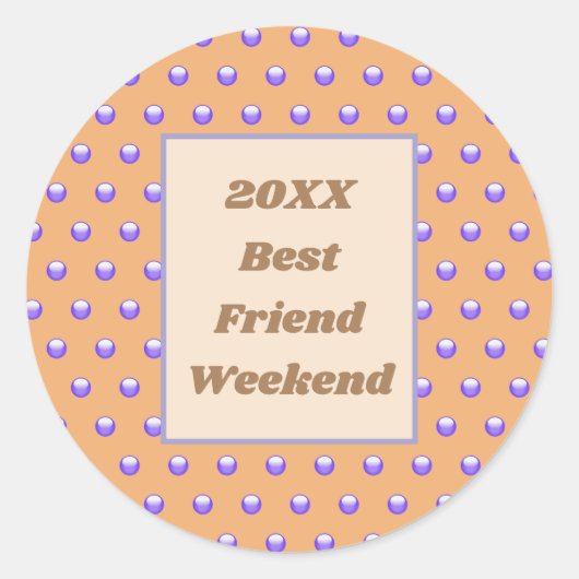 Sticker Rond Best Friend Weekend Blue Peach Polka Dot BFF (Devant)