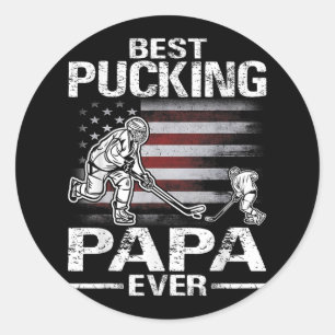 Sticker Rond Best Pucking Papa Ever Hockey Fête des pères Cadea