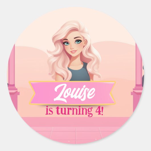 Sticker Rond Besties Poupée rose (Devant)