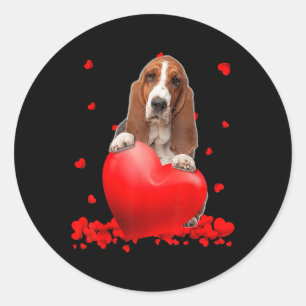 Sticker Rond Bet Hound Chien Coeur Valentines Jour Couple Homme