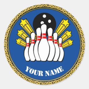 Sticker Rond Béton personnalisé Bowling - Ajouter un nom - Bleu