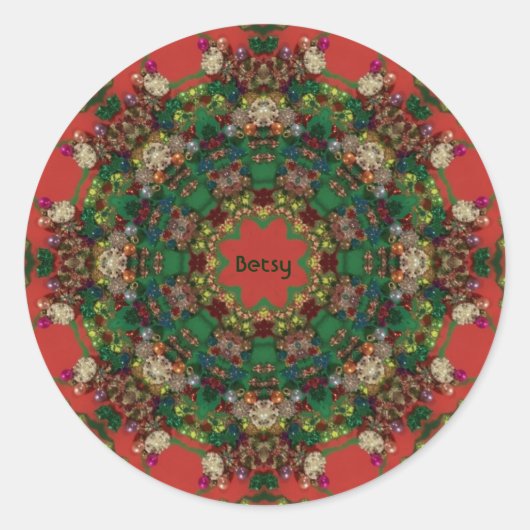 Sticker Rond BETSY ~ NOËL ~ Vert Jaune Rouge Bleu ~ (Devant)