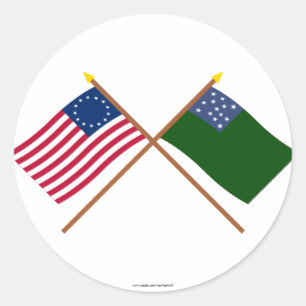 Sticker Rond Betsy Ross croisé et drapeaux verts de garçons d