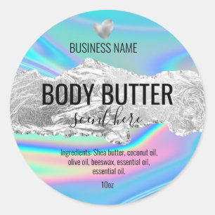 Sticker Rond beurre corporel iridescente holographe produit éti