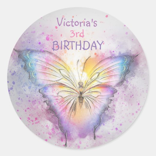 Sticker Rond Beurre d'aquarelle mignonne Anniversaire Fille Fav (Devant)
