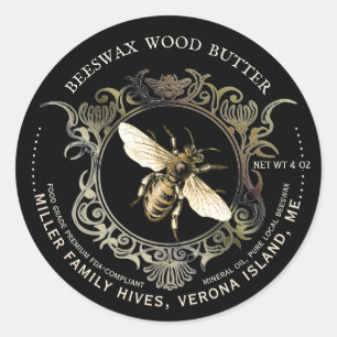 Sticker Rond Beurre de cire d'abeille en or de Queen Bee