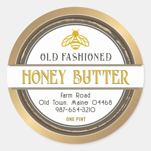 Sticker Rond Beurre de miel rétro à l'ancienne avec abeille (Devant)