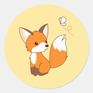 Sticker Rond Beurre de surveillance Little Fox sur Jaune