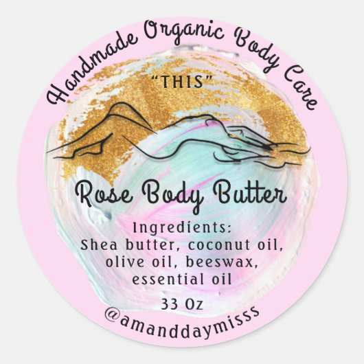 Sticker Rond Beurre du corps Rose d'emballage Baume de soins Pi (Devant)