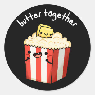 Sticker Rond Beurre Ensemble Funny Beurre Popcorn Pun Dark BG