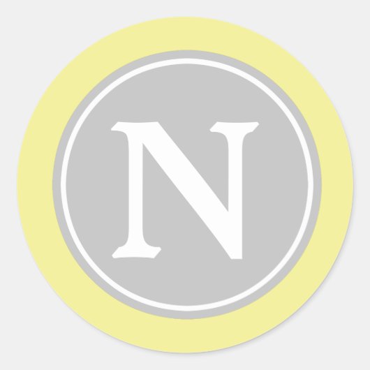 Sticker Rond Beurre gris cendré Monogramme jaune et blanc (Devant)