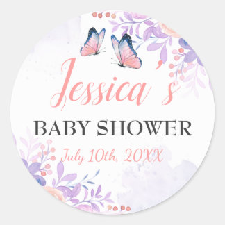 Sticker Rond Beurre mignon Purple Rose Floral Fille Baby shower