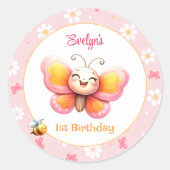 Sticker Rond Beurre mignon rose florale fille 1er anniversaire (Devant)