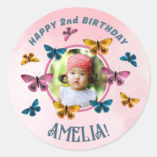 Sticker Rond Beurre rose mignonne Fille Anniversaire Photo (Devant)