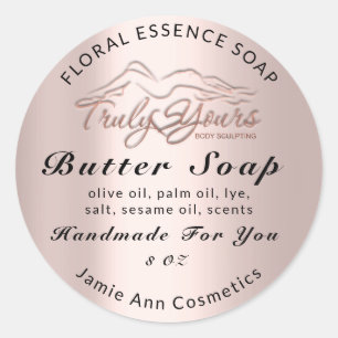 Sticker Rond Beurre Soap Cosmétique produit Rose fait main corp