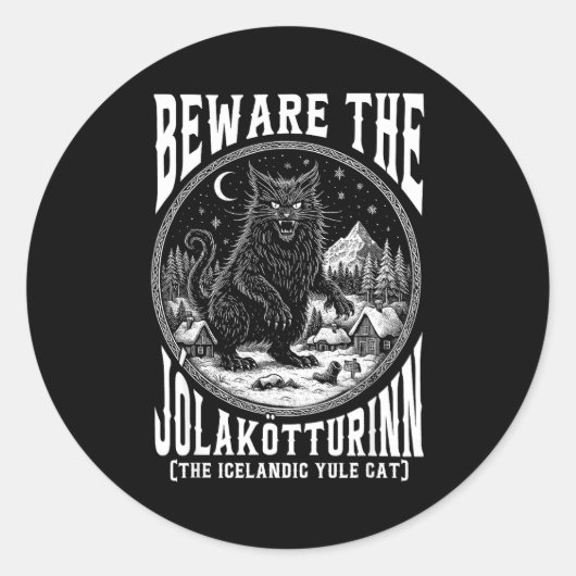 Sticker Rond Beware The Jolakotturinn Yule Cat Icelandic Christ (Devant)