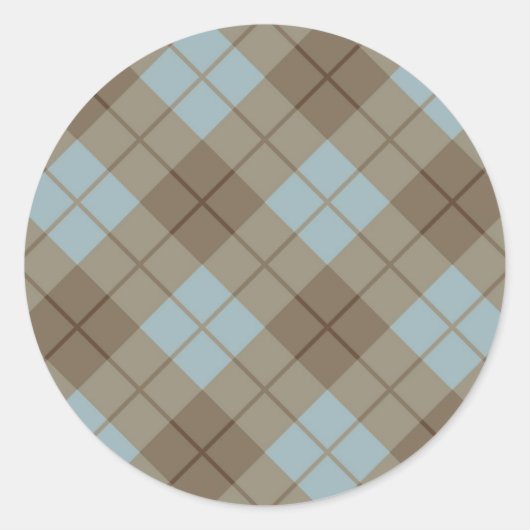 Sticker Rond Biais Plaid en bleu et Brown (Devant)