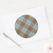 Sticker Rond Biais Plaid en bleu et Brown (Enveloppe)