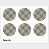 Sticker Rond Biais Plaid en bleu et Brown (Feuille)