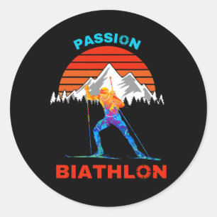 Sticker Rond Biathlon Pion Supporter Ventilateur Ski De Fond