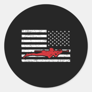 Sticker Rond Biathlon Sports Marathon Ski Us Drapeau Américain