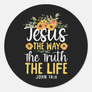Sticker Rond Bible chrétienne Verse Foi Dieu Fleur Jésus Le W