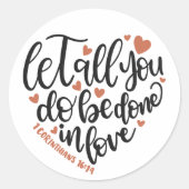 Sticker Rond Bible chrétienne Verse ✝️ Love Coeur Design (Devant)