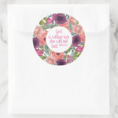 Sticker Rond Bible chrétienne Verse rose violet Floral (Sac)