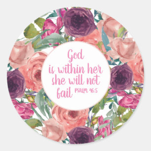 Sticker Rond Bible chrétienne Verse rose violet Floral