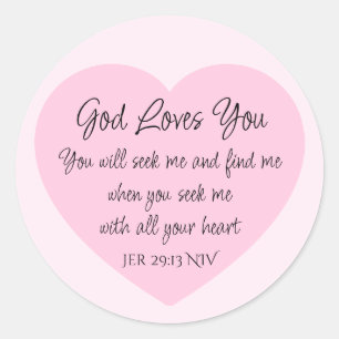 Sticker Rond Bible élégant verset cœur rose foi chrétienne