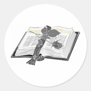 Sticker Rond Bible noire et blanche avec accent Rose