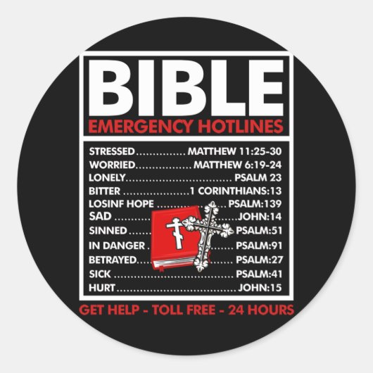 Sticker Rond Bible numéros d'urgence Bible chrétienne Jésus (Devant)