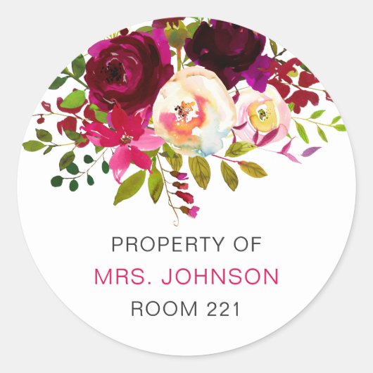 Sticker Rond Bibliothèque de classe de professeurs branchée (Devant)