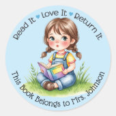 Sticker Rond Bibliothèque de classe pour enseignants personnali (Devant)