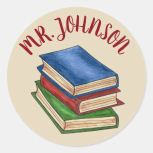 Sticker Rond Bibliothèque d'enseignants de l'école Pile de livr
