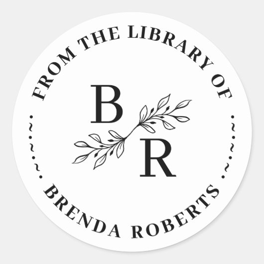 Sticker Rond Bibliothèque d'initiales botaniques rondes classiq (Devant)